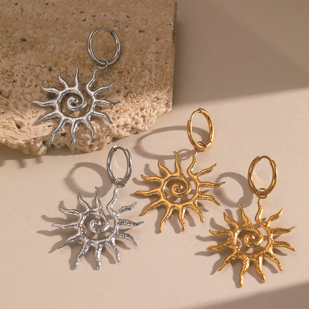 Sun-Shaped Stainless Steel Earrings — Vintage Style Gift